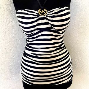 Michael Kors Tankini top- Black & white stripe